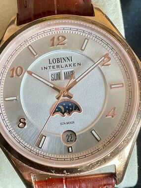 Rose Gold Lobinni Automatic MoonPhase Triple Date Watch Worn Once Original Box
